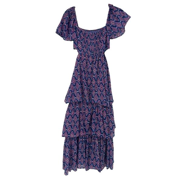 Banjanan Bonnie Dream Granada Tiered Maxi Purple Cotton Dress Size X-Small XS - Picture 3 of 10